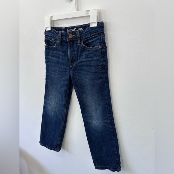 Cat & Jack Boys Blue Bootcut Stretch Denim Jeans with Waistband Adjuster Elastic - Picture 5 of 6